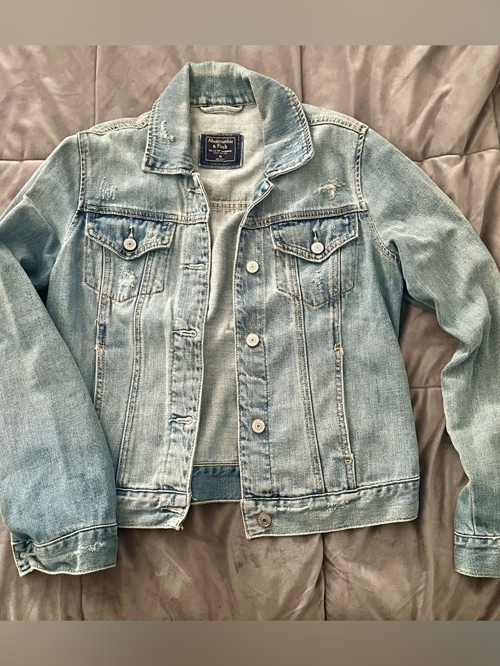 Abercrombie & Fitch 100% Cotton Distressed Denim Jacket